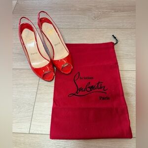 Christian Louboutin Red Patent Slingback Peep Toe Heels 37.5